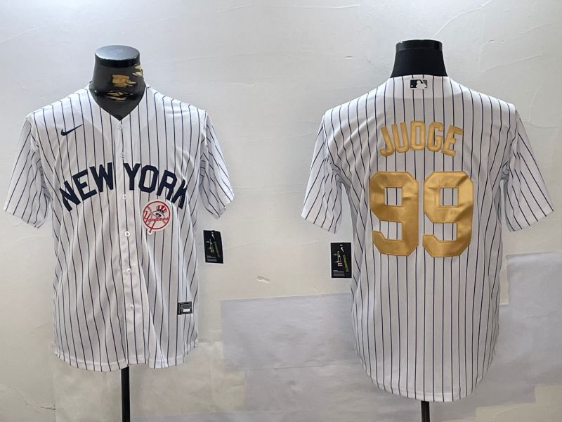 Men New York Yankees 99 Judge White Stripe Fashion Nike 2024 MLB Jersey style 3